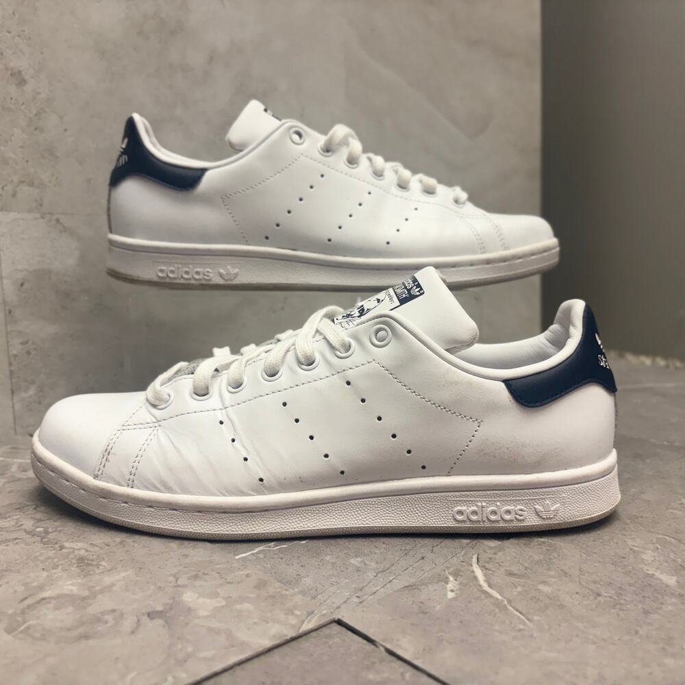 Adidas Originals Stan Smith Women’s White Collegiate Navy Leather Sneakers 10